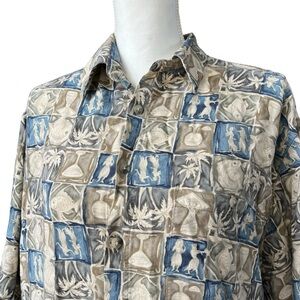 VTG Croft barrow tropical buttondown shirt rayon martini palm tree fish large